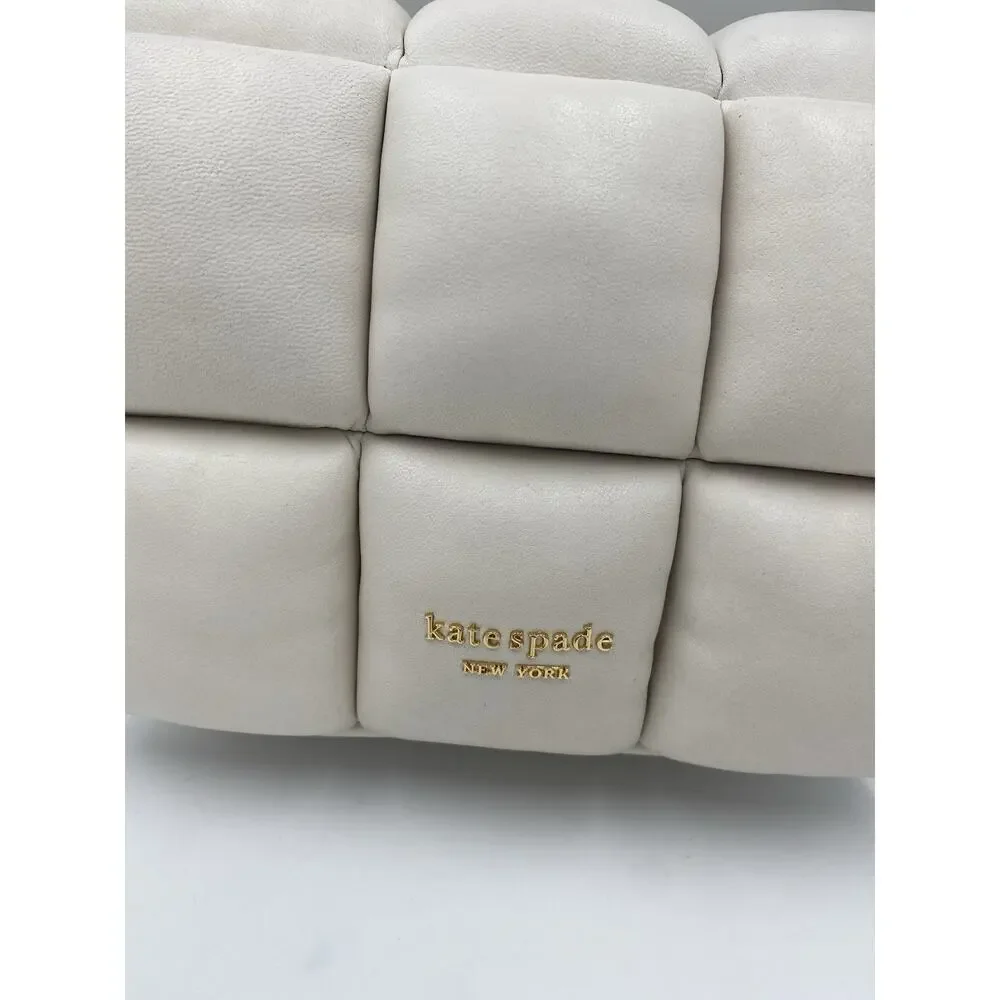 Kate Spade Boxxy Crossbody Bag East West Ivory Navy Blue Woven Puffy Leather